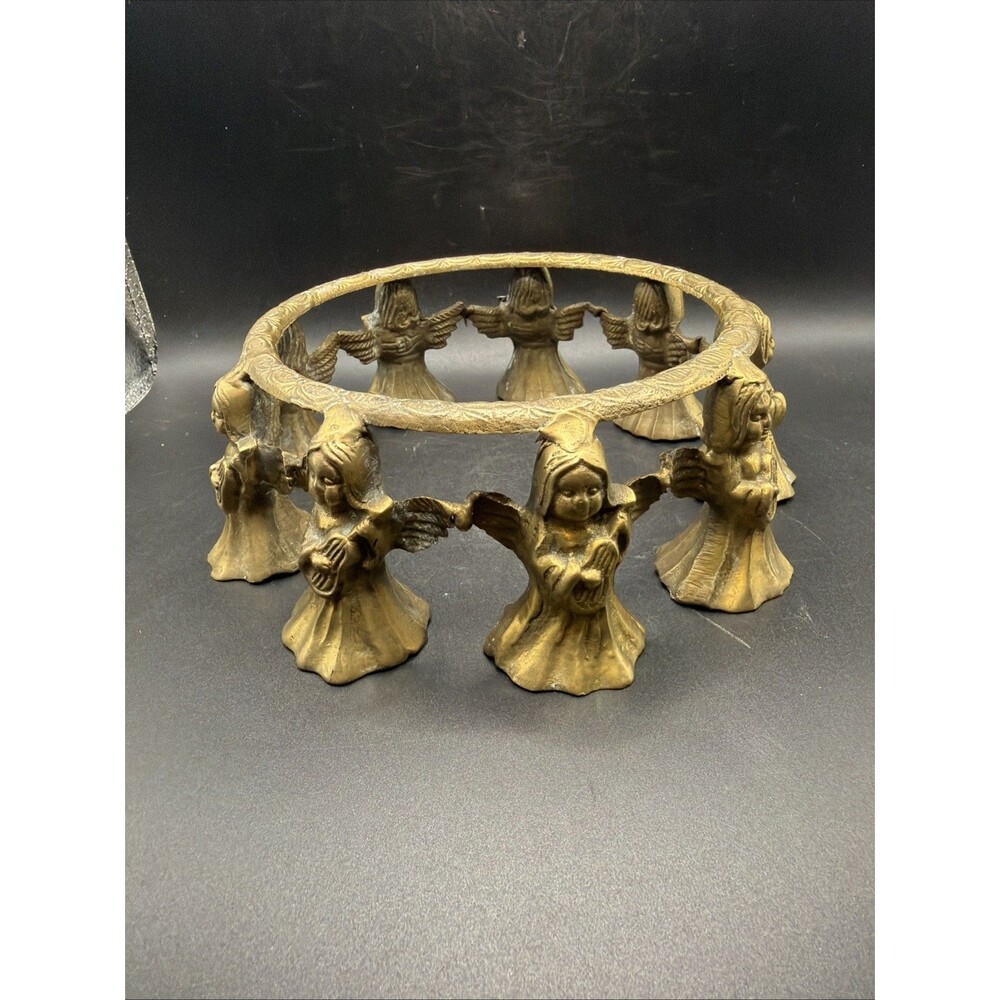 Vtg Large Brass Angel Ring Base Candle Bowl Plate Stand Holder Christmas Holiday